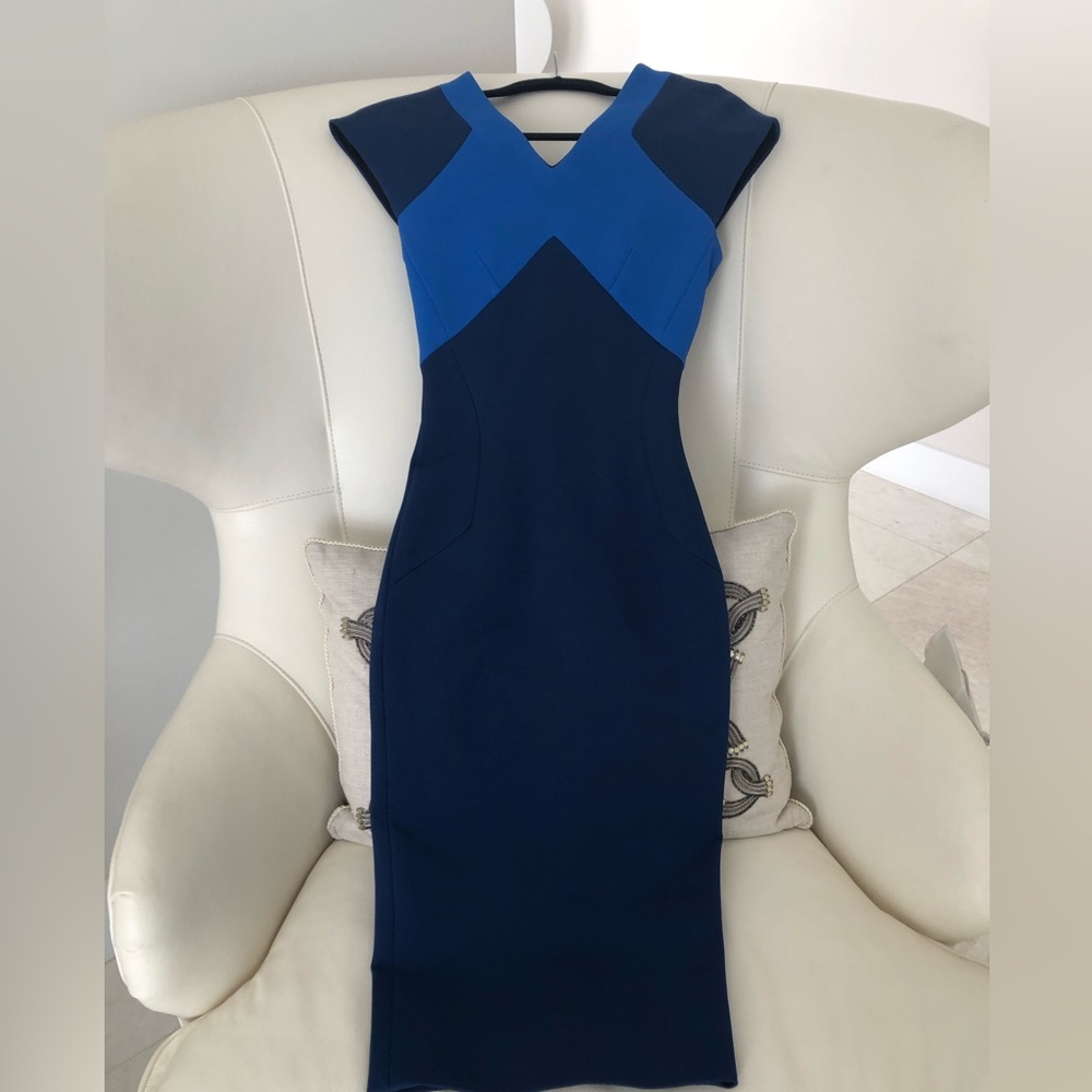 Victoria Beckham Navy and Royal Blue Colorblock Midi Dress. New.